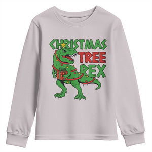 Christmas Dinosaur Youth Sweatshirt Funny Tree Rex Xmas Light TS12 Ice Gray Print Your Wear