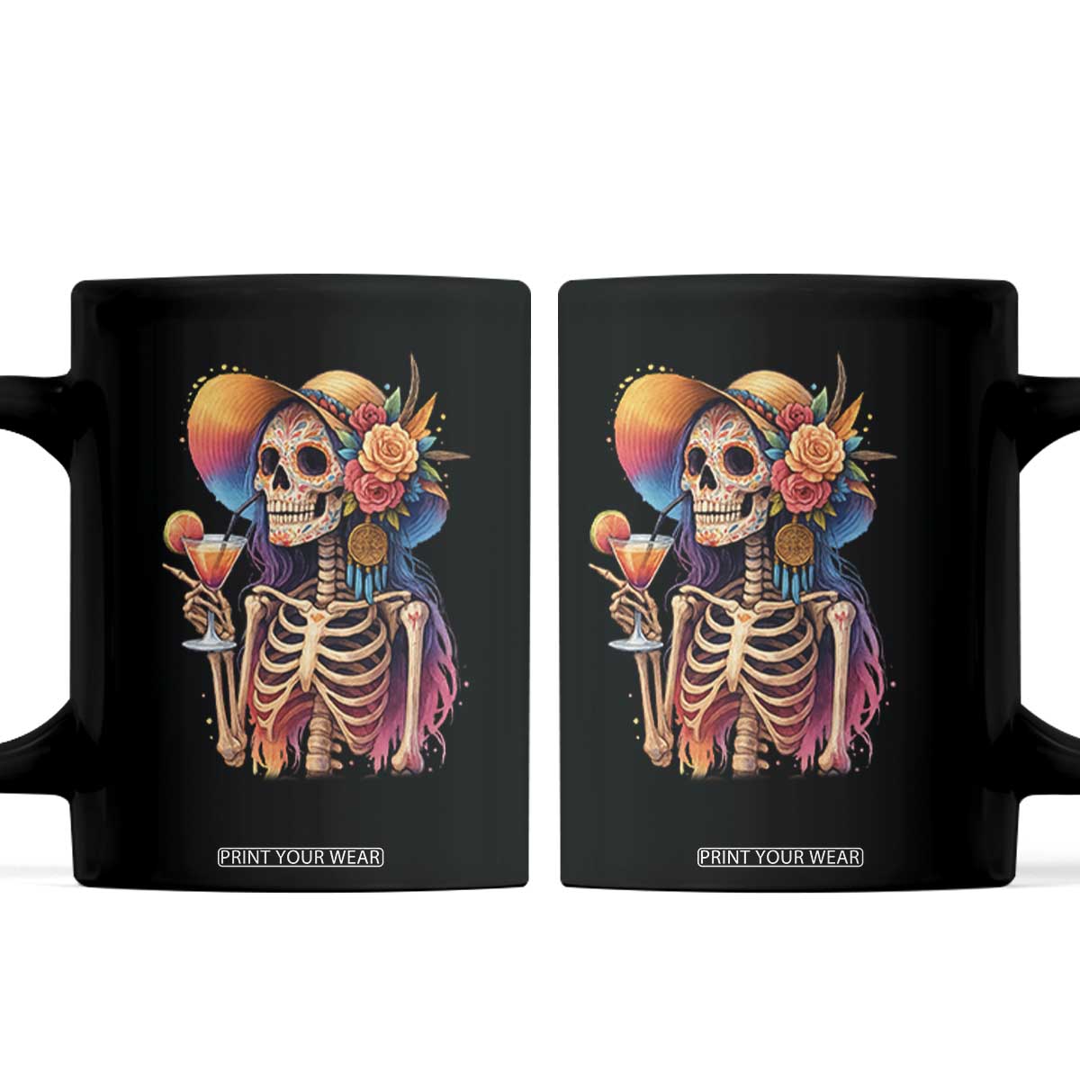 Funny Summer Sugar Skull Cocktail Lover Coffee Mug TS12 Black Print Your Wear