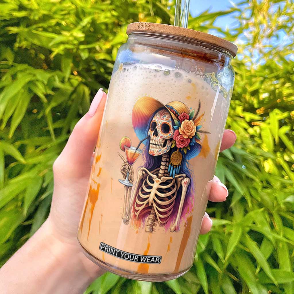 Funny Summer Sugar Skull Cocktail Lover Glass Can TS12 Black Print Your Wear