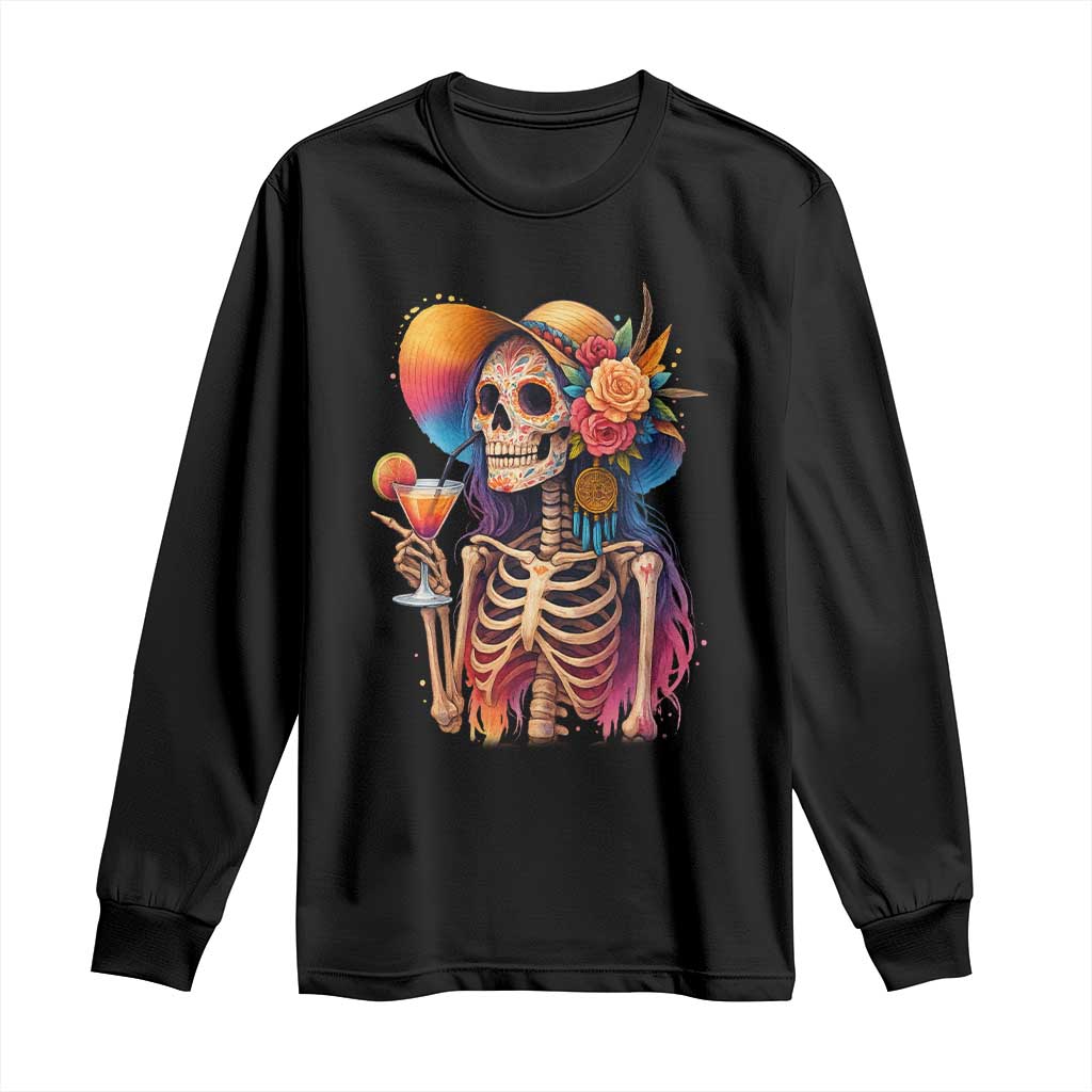 Funny Summer Sugar Skull Cocktail Lover Long Sleeve Shirt TS12 Black Print Your Wear
