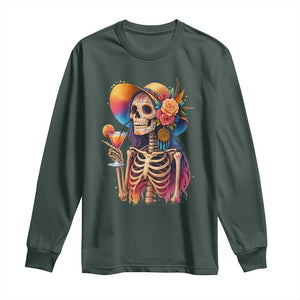Funny Summer Sugar Skull Cocktail Lover Long Sleeve Shirt TS12 Dark Forest Green Print Your Wear