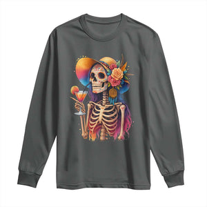 Funny Summer Sugar Skull Cocktail Lover Long Sleeve Shirt TS12 Dark Heather Print Your Wear