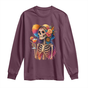 Funny Summer Sugar Skull Cocktail Lover Long Sleeve Shirt TS12 Maroon Print Your Wear