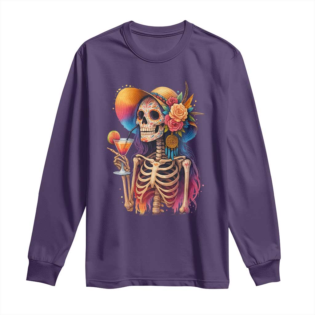Funny Summer Sugar Skull Cocktail Lover Long Sleeve Shirt TS12 Purple Print Your Wear