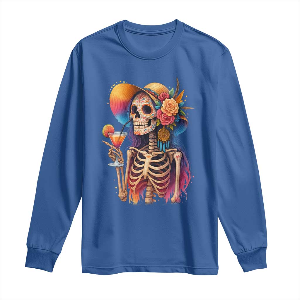 Funny Summer Sugar Skull Cocktail Lover Long Sleeve Shirt TS12 Royal Blue Print Your Wear