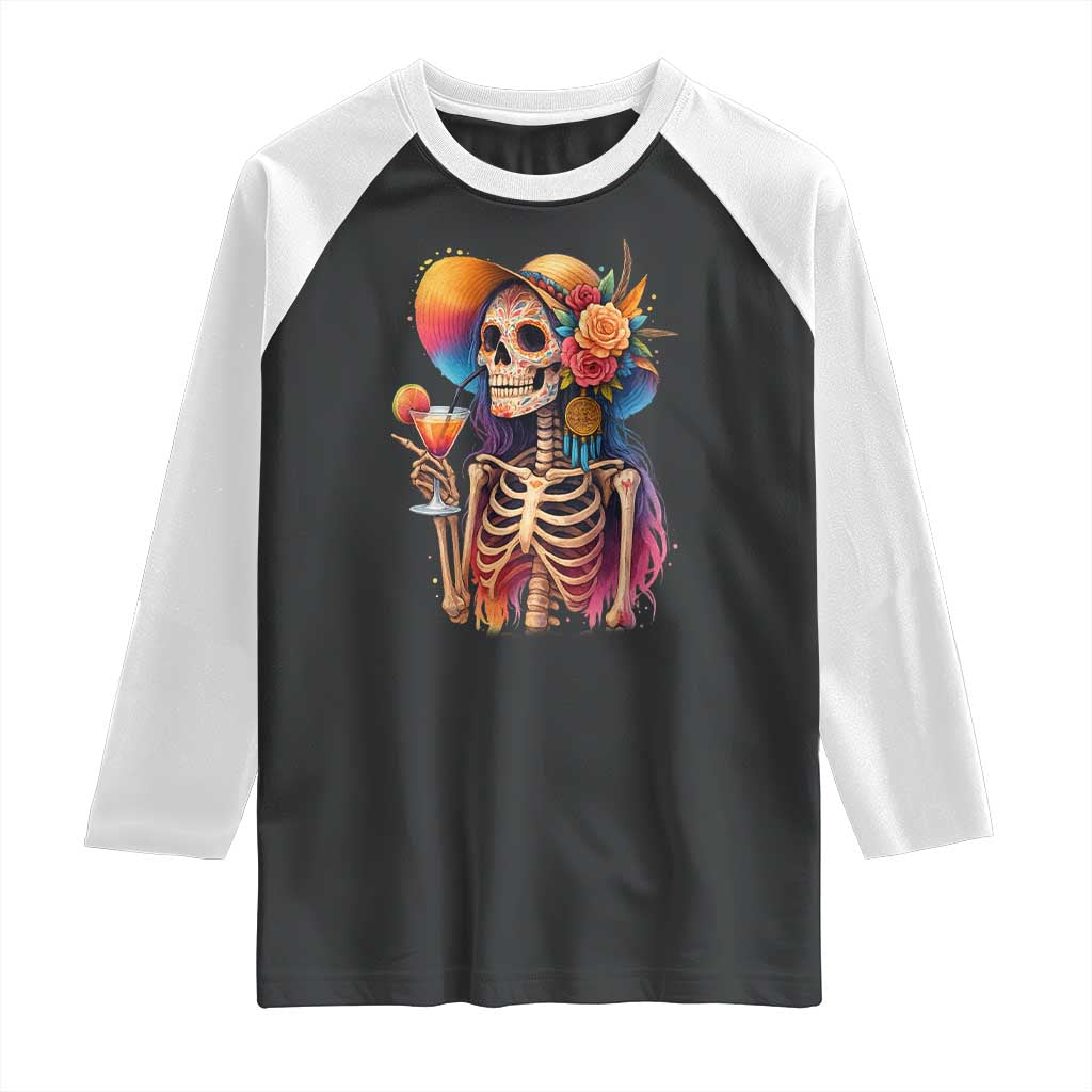 Funny Summer Sugar Skull Cocktail Lover Raglan Shirt TS12 Black White Print Your Wear