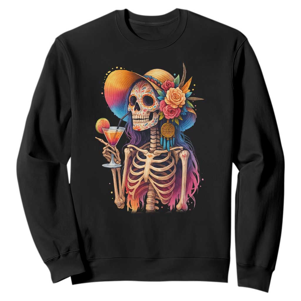 Funny Summer Sugar Skull Cocktail Lover Sweatshirt TS12 Black Print Your Wear