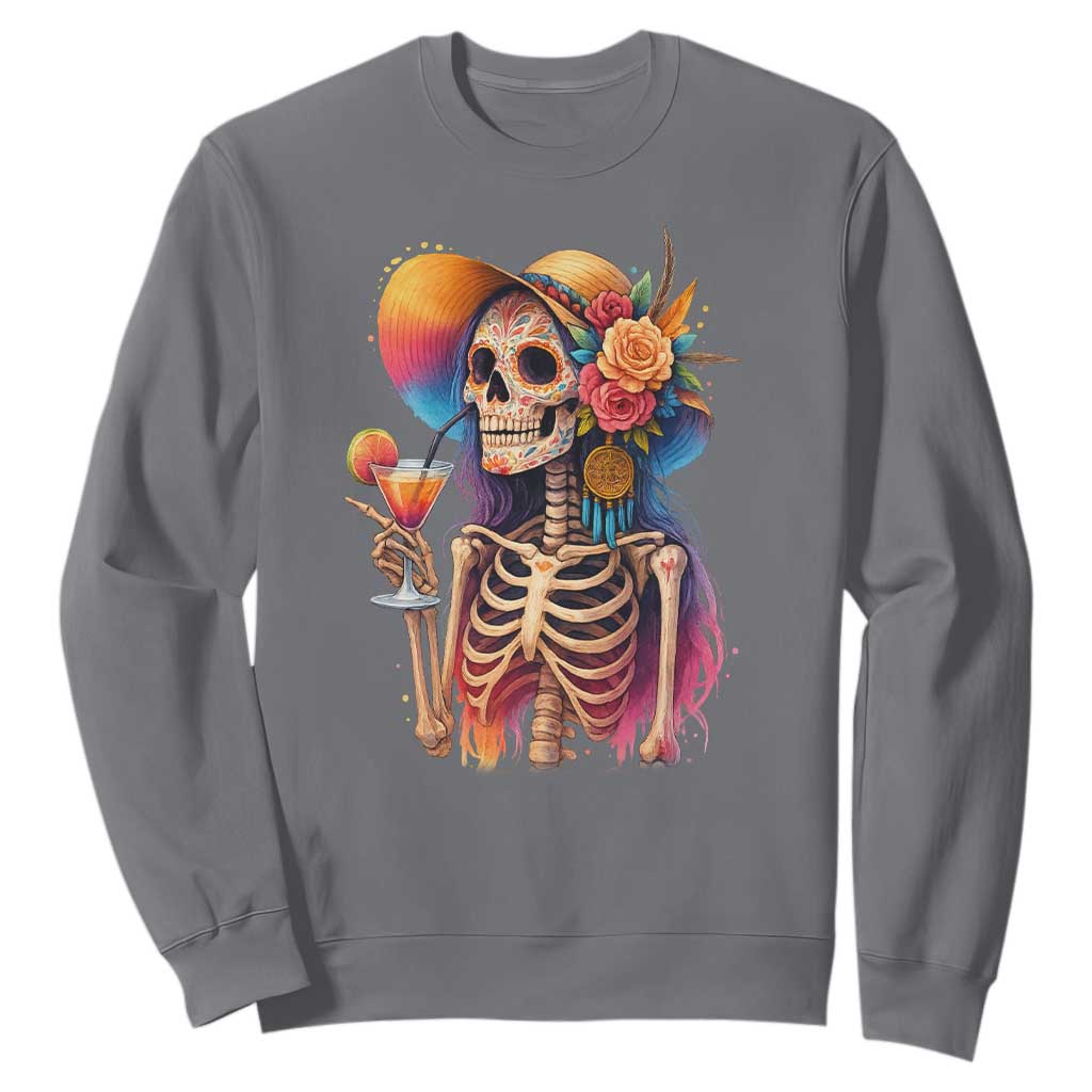 Funny Summer Sugar Skull Cocktail Lover Sweatshirt TS12 Charcoal Print Your Wear