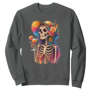 Funny Summer Sugar Skull Cocktail Lover Sweatshirt TS12 Dark Heather Print Your Wear