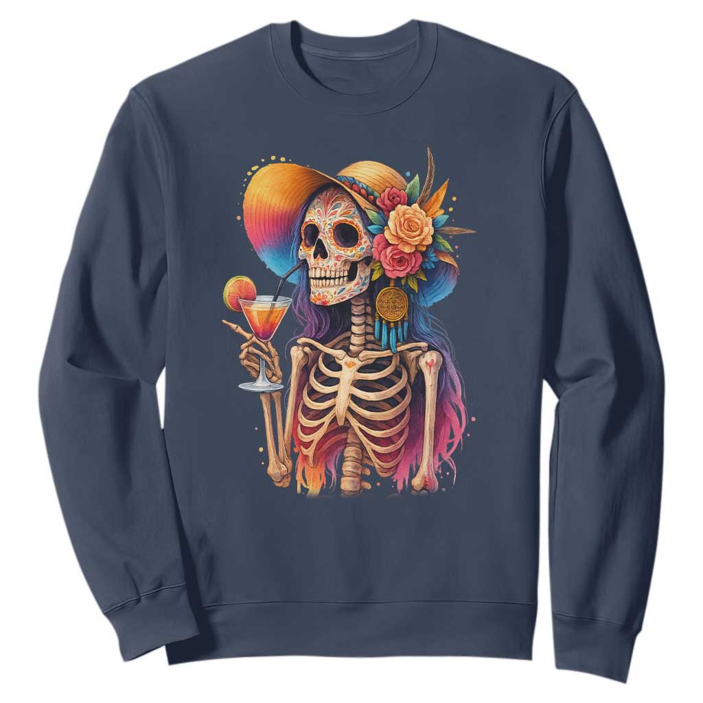 Funny Summer Sugar Skull Cocktail Lover Sweatshirt TS12 Navy Print Your Wear