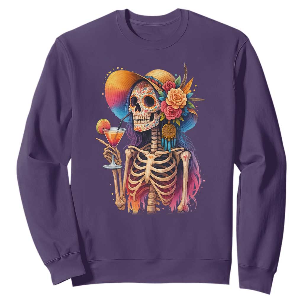 Funny Summer Sugar Skull Cocktail Lover Sweatshirt TS12 Purple Print Your Wear
