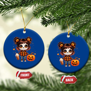 Halloween Autumn Spooky Fall Gift Ceramic Ornament Cute Chibi Skeleton Girl Pumpkin Spice Latte TS12 1pc Blue Print Your Wear