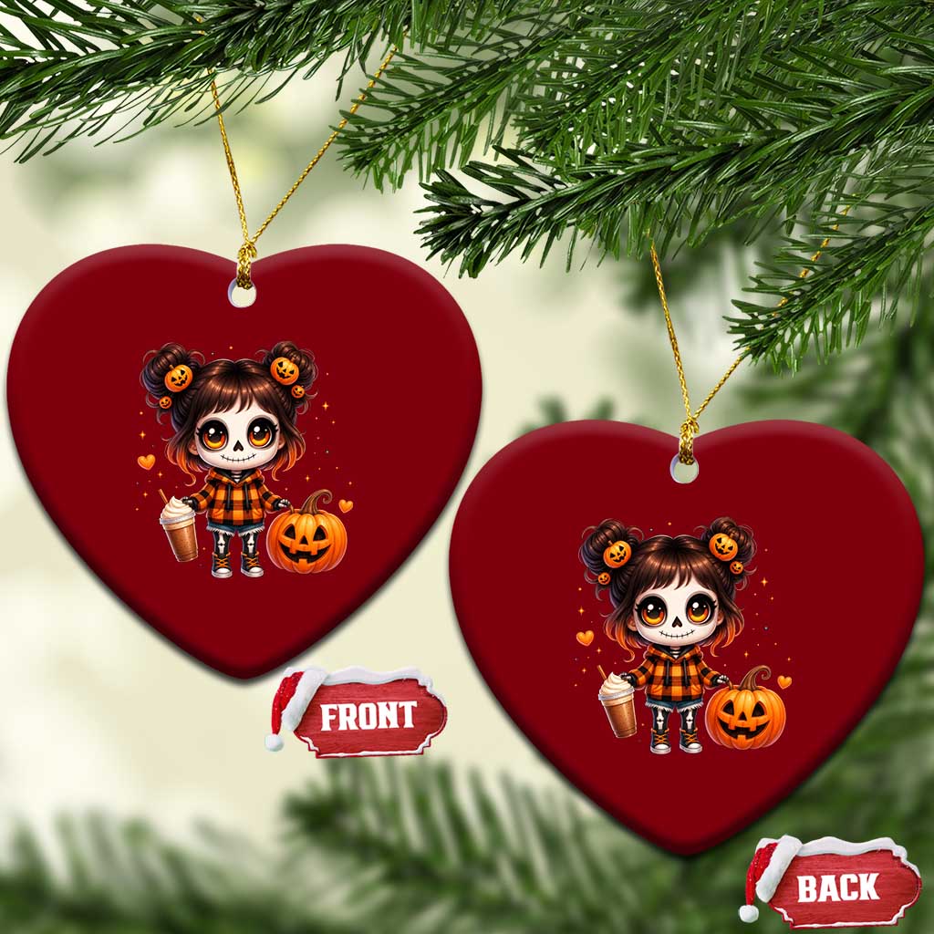 Halloween Autumn Spooky Fall Gift Ceramic Ornament Cute Chibi Skeleton Girl Pumpkin Spice Latte TS12 Print Your Wear