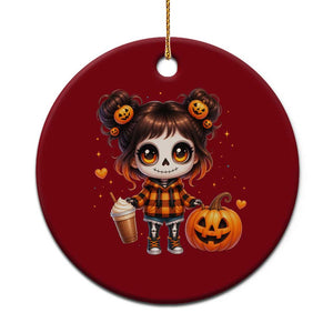 Halloween Autumn Spooky Fall Gift Ceramic Ornament Cute Chibi Skeleton Girl Pumpkin Spice Latte TS12 1pc Red Print Your Wear