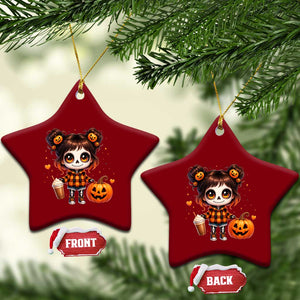Halloween Autumn Spooky Fall Gift Ceramic Ornament Cute Chibi Skeleton Girl Pumpkin Spice Latte TS12 Print Your Wear