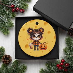 Halloween Autumn Spooky Fall Gift Ceramic Ornament Cute Chibi Skeleton Girl Pumpkin Spice Latte TS12 1pc Yellow Cheese Print Your Wear