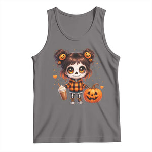 Halloween Autumn Spooky Fall Gift Tank Top Cute Chibi Skeleton Girl Pumpkin Spice Latte TS12 Deep Heather Print Your Wear