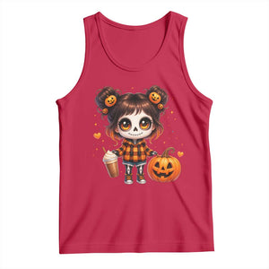 Halloween Autumn Spooky Fall Gift Tank Top Cute Chibi Skeleton Girl Pumpkin Spice Latte TS12 Red Print Your Wear