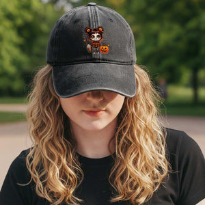 Halloween Autumn Spooky Fall Gift Washed Cotton Baseball Cap Cute Chibi Skeleton Girl Pumpkin Spice Latte TS12 Print Your Wear