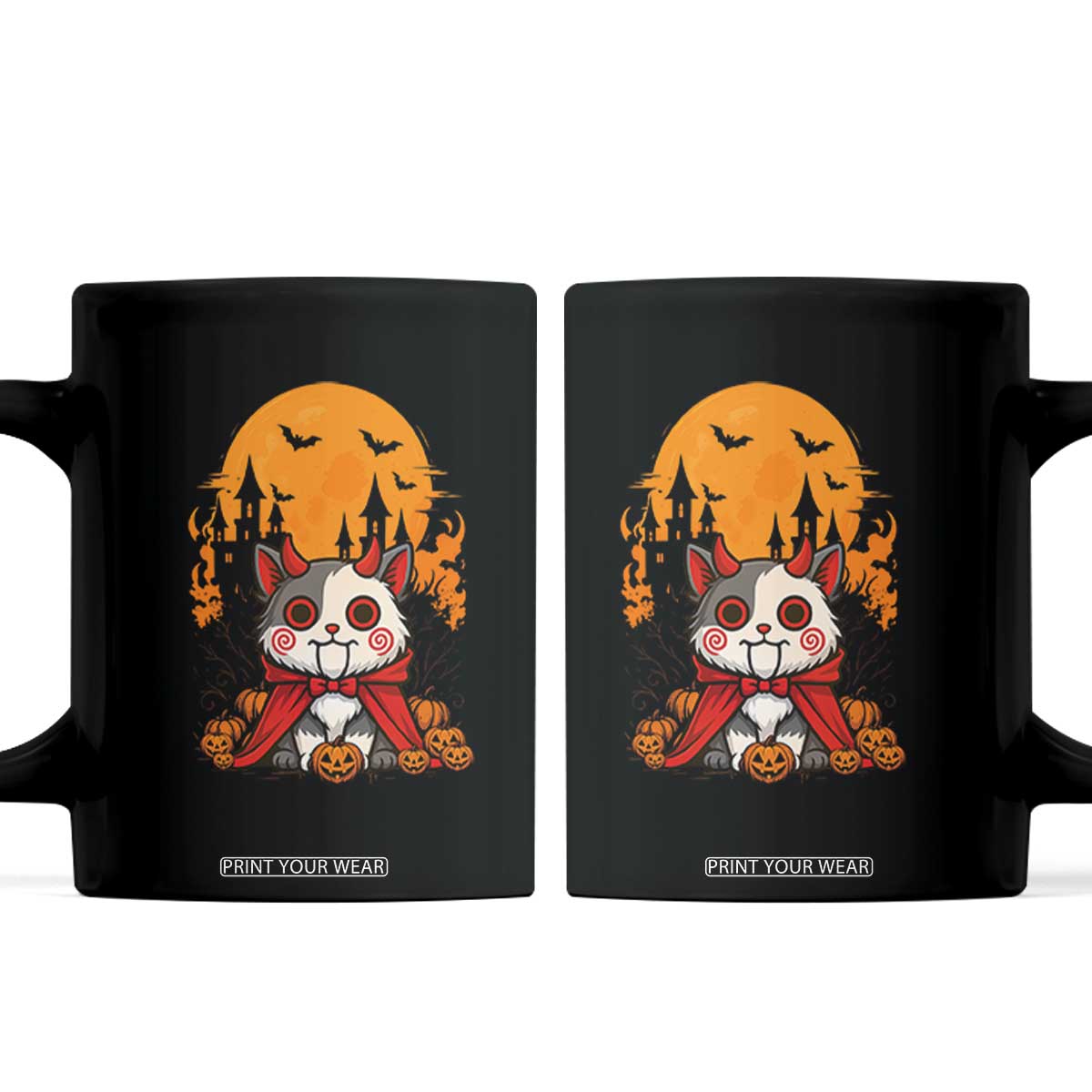 Halloween Cat Coffee Mug Horror Vampire Kawaii Chibi Kitten TS12 Black Print Your Wear