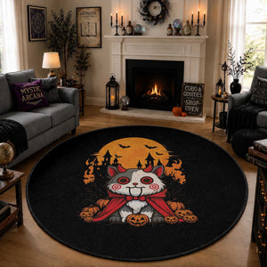 Halloween Cat Round Rug Horror Vampire Kawaii Chibi Kitten