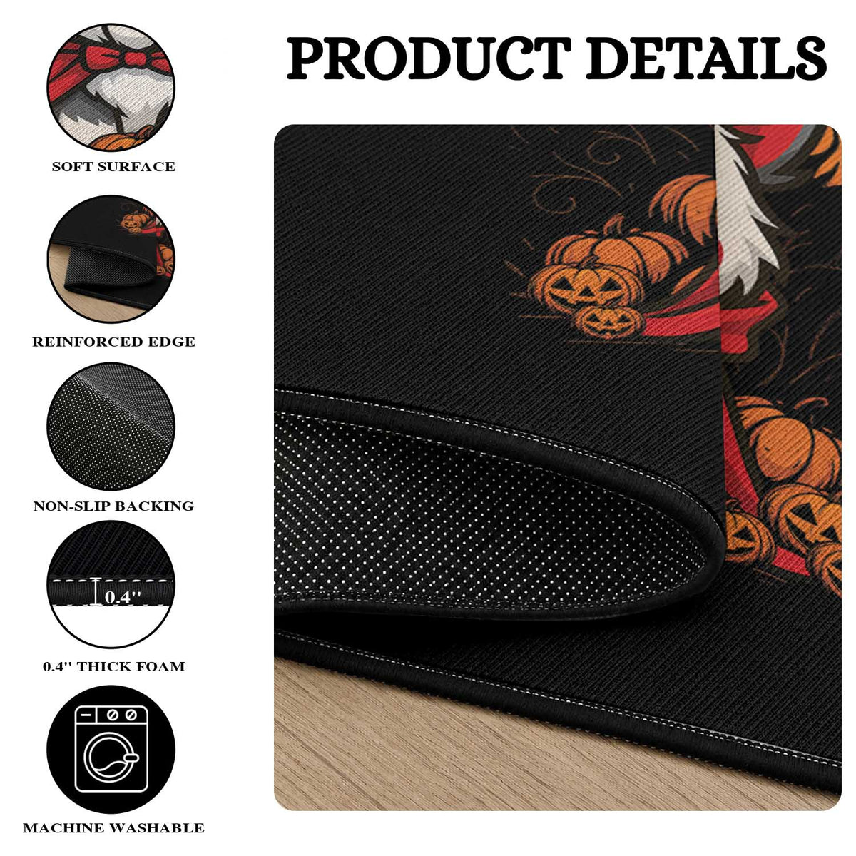Halloween Cat Round Rug Horror Vampire Kawaii Chibi Kitten