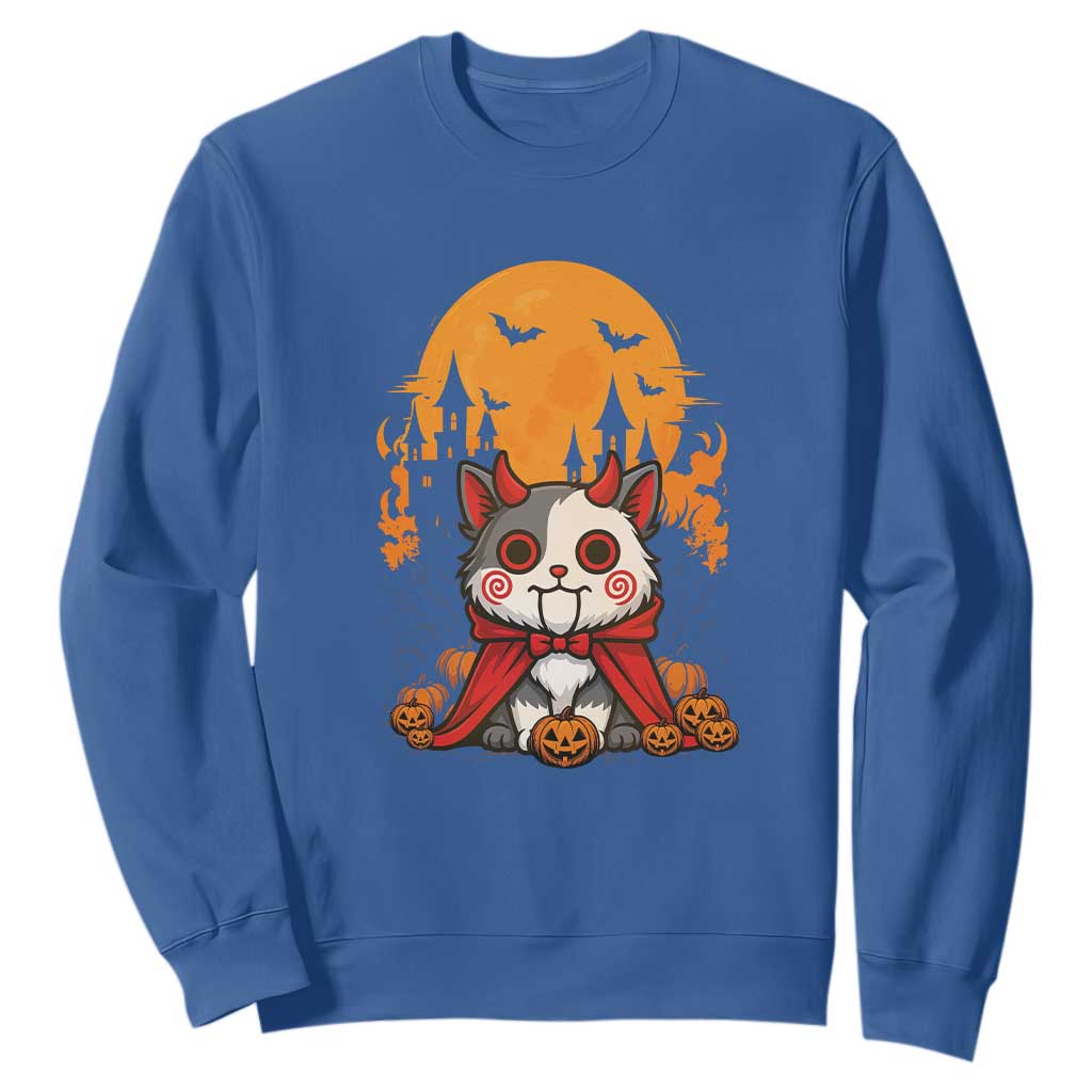 Halloween Cat Sweatshirt Horror Vampire Kawaii Chibi Kitten TS12 Royal Blue Print Your Wear