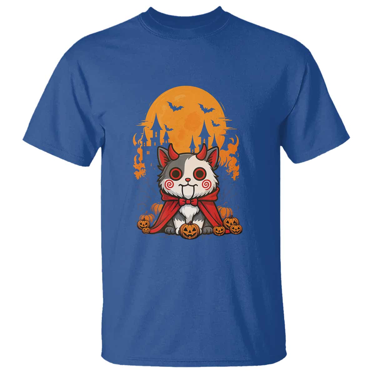 Halloween Cat T Shirt Horror Vampire Kawaii Chibi Kitten TS12 Royal Blue Print Your Wear