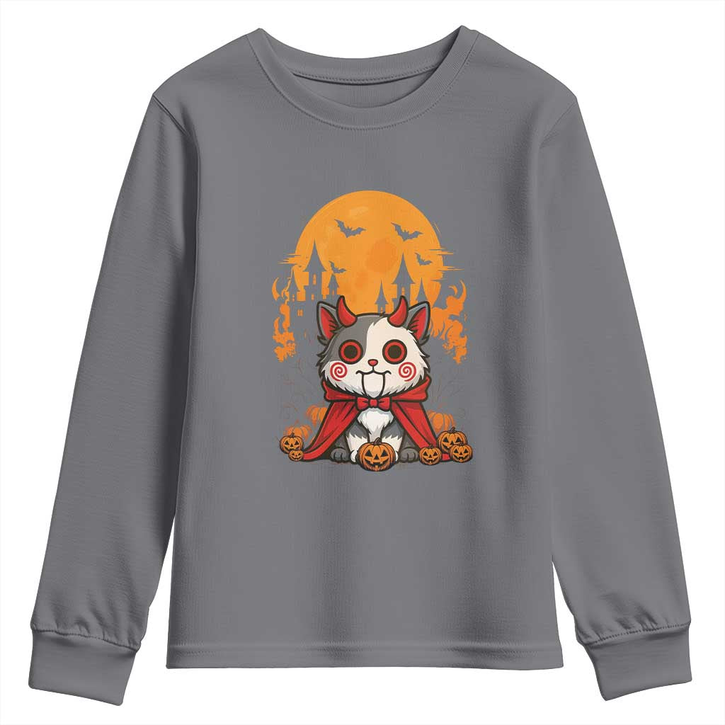 Halloween Cat Youth Sweatshirt Horror Vampire Kawaii Chibi Kitten TS12 Charcoal Print Your Wear