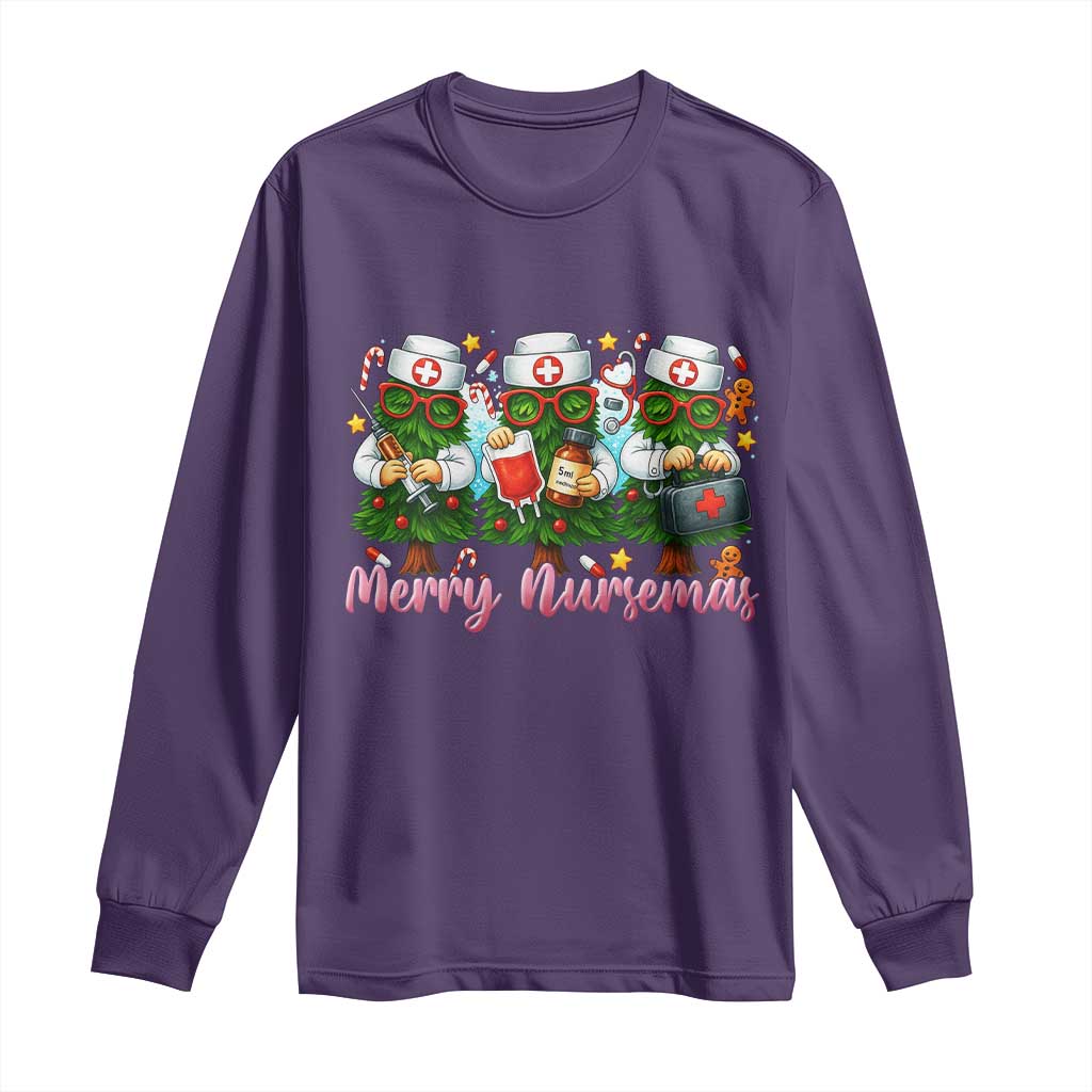 Christmas Nurse Long Sleeve Shirt Funny Merry Nursemas Pine Tree TS12 Purple Print Your Wear
