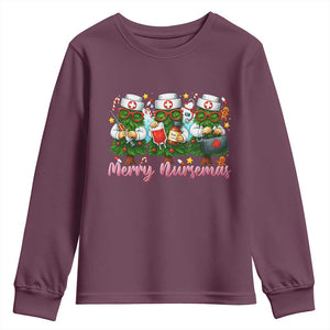 Christmas Nurse Youth Sweatshirt Funny Merry Nursemas Pine Tree TS12 Maroon Print Your Wear