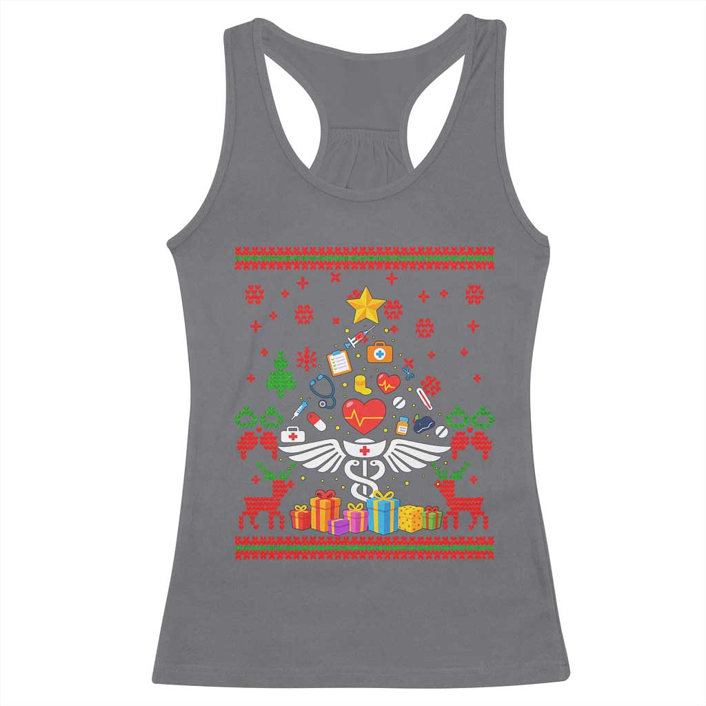 Funny Christmas Healthcare Worker Racerback Tank Top Nurses And Doctors Pine Tree TS12 Charcoal Print Your Wear