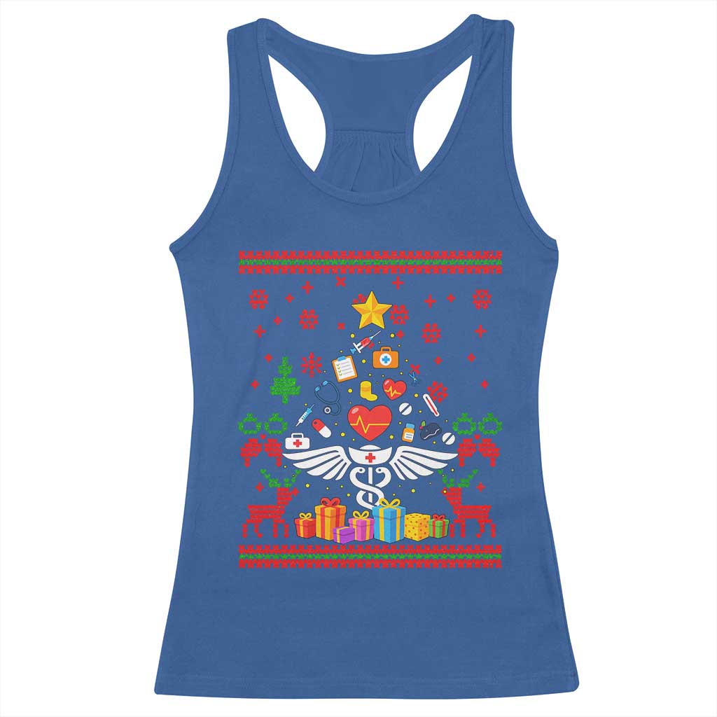Funny Christmas Healthcare Worker Racerback Tank Top Nurses And Doctors Pine Tree TS12 Royal Blue Print Your Wear