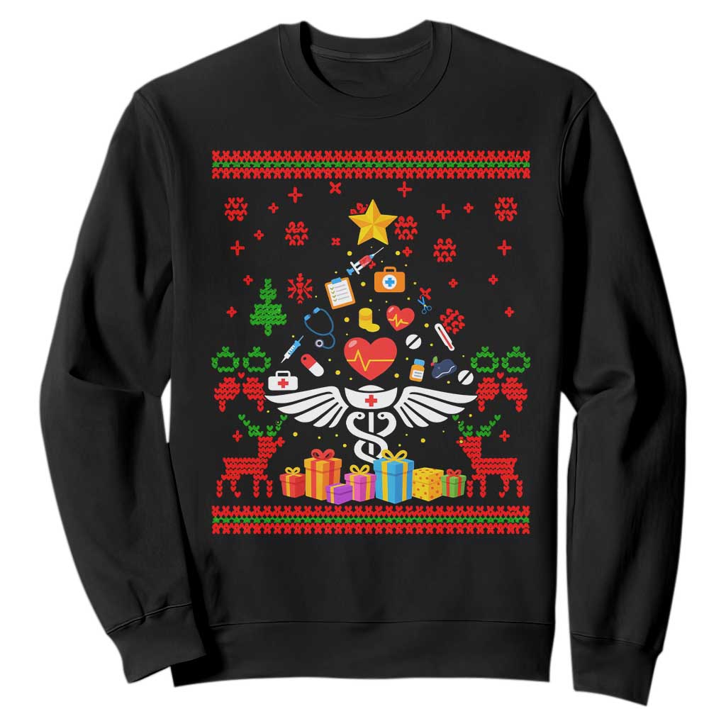 Funny Christmas Healthcare Worker Sweatshirt Nurses And Doctors Pine Tree TS12 Black Print Your Wear