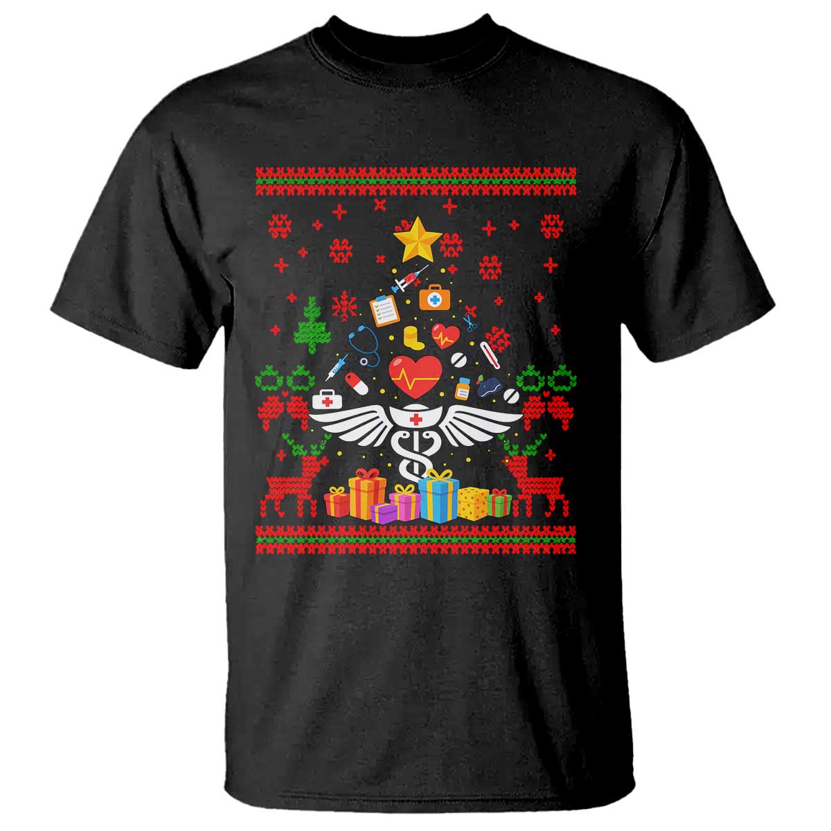 Funny Christmas Healthcare Worker T Shirt Nurses And Doctors Pine Tree TS12 Black Print Your Wear
