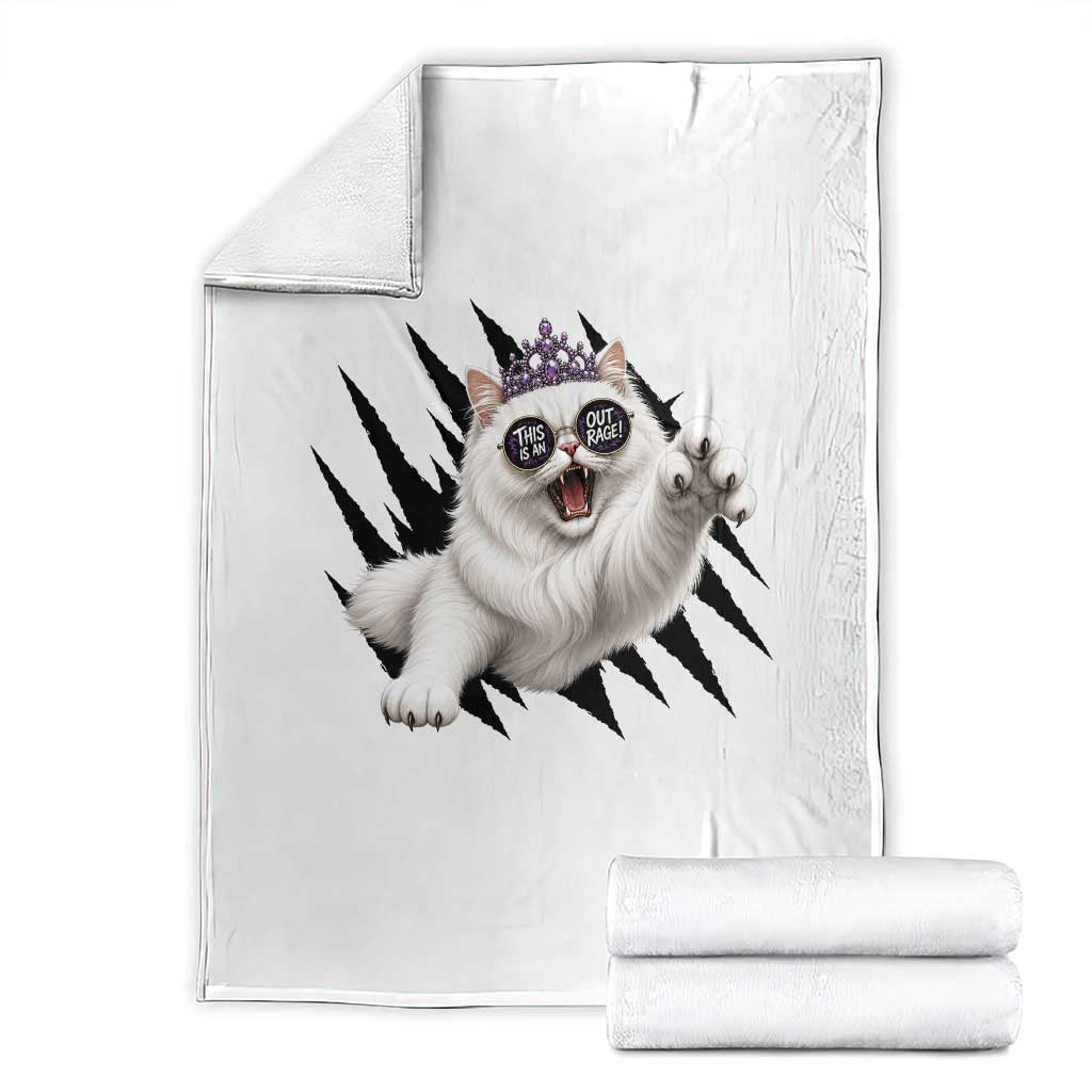 Funny Princess Cat With Featuring Scratch Effect Printed Throw Blanket This Is An Outrage TS12 White Print Your Wear