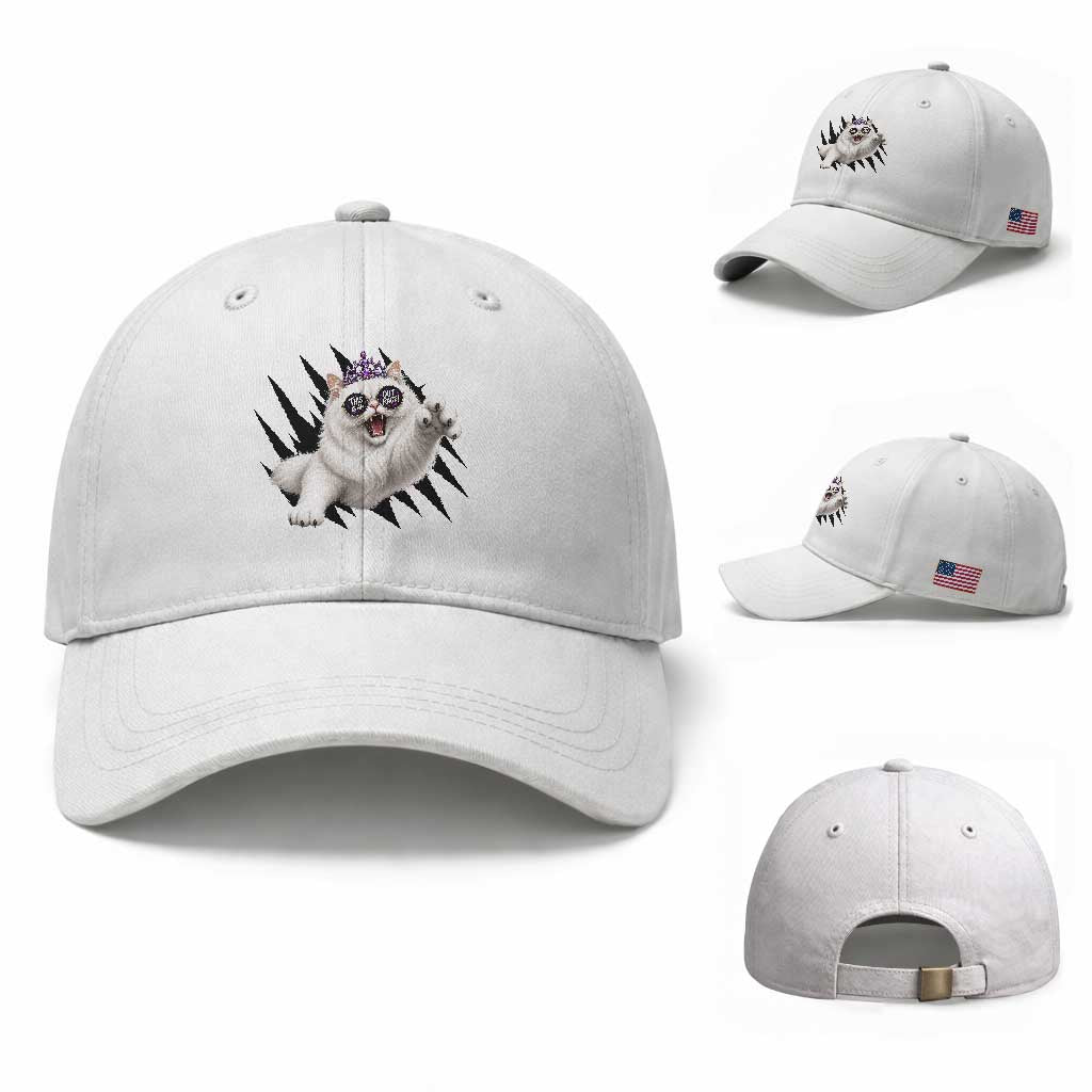 Funny Princess Cat With Featuring Scratch Effect Printed Baseball Cap This Is An Outrage TS12 Baseball Cap Universal Fit White Print Your Wear