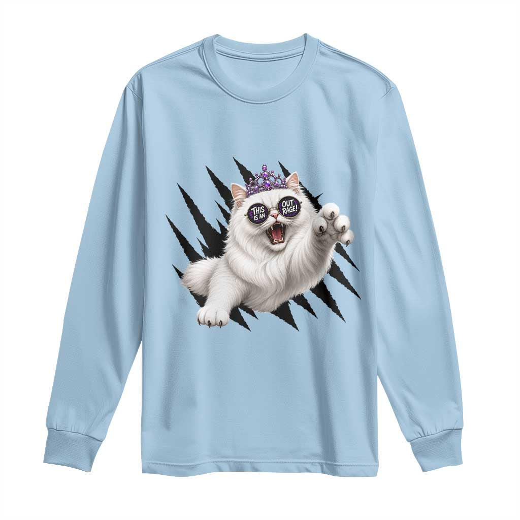 Funny Princess Cat With Featuring Scratch Effect Printed Long Sleeve Shirt This Is An Outrage TS12 Light Blue Print Your Wear