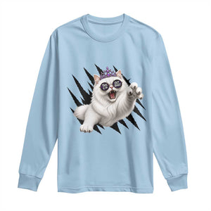 Funny Princess Cat With Featuring Scratch Effect Printed Long Sleeve Shirt This Is An Outrage TS12 Light Blue Print Your Wear