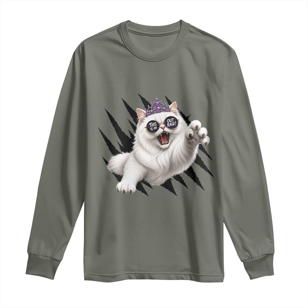 Funny Princess Cat With Featuring Scratch Effect Printed Long Sleeve Shirt This Is An Outrage TS12 Military Green Print Your Wear