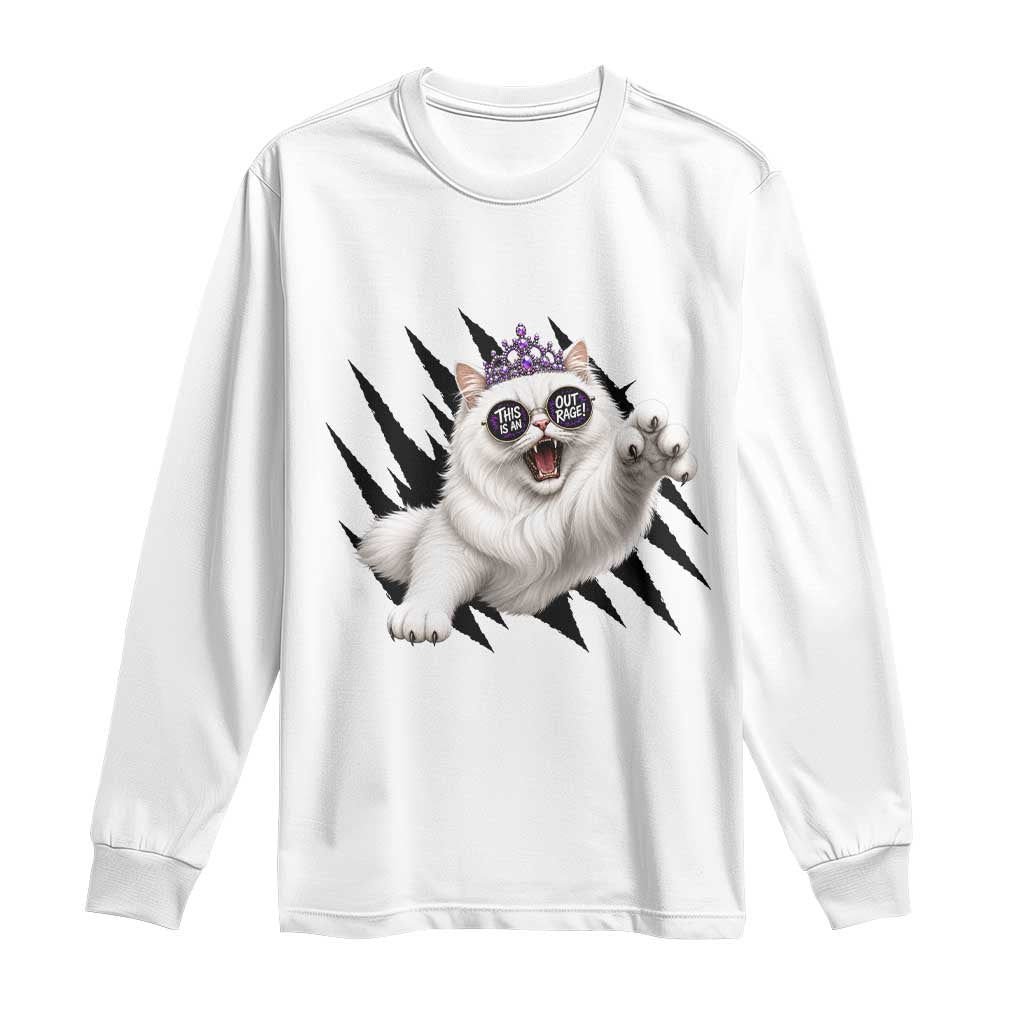 Funny Princess Cat With Featuring Scratch Effect Printed Long Sleeve Shirt This Is An Outrage TS12 White Print Your Wear