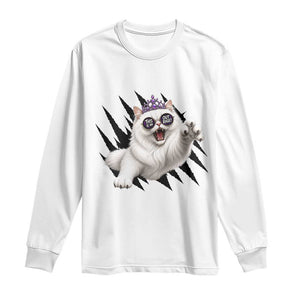Funny Princess Cat With Featuring Scratch Effect Printed Long Sleeve Shirt This Is An Outrage TS12 White Print Your Wear