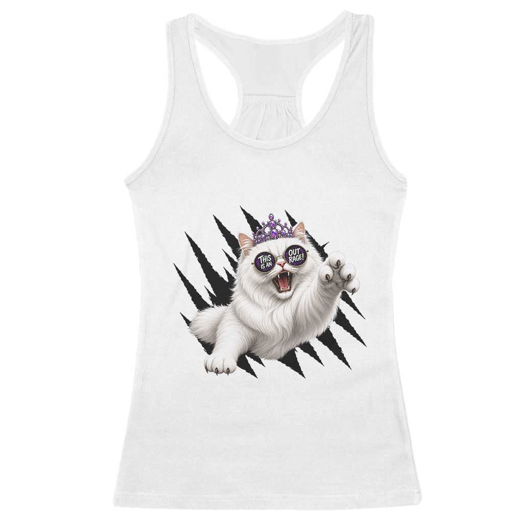 Funny Princess Cat With Featuring Scratch Effect Printed Racerback Tank Top This Is An Outrage TS12 White Print Your Wear
