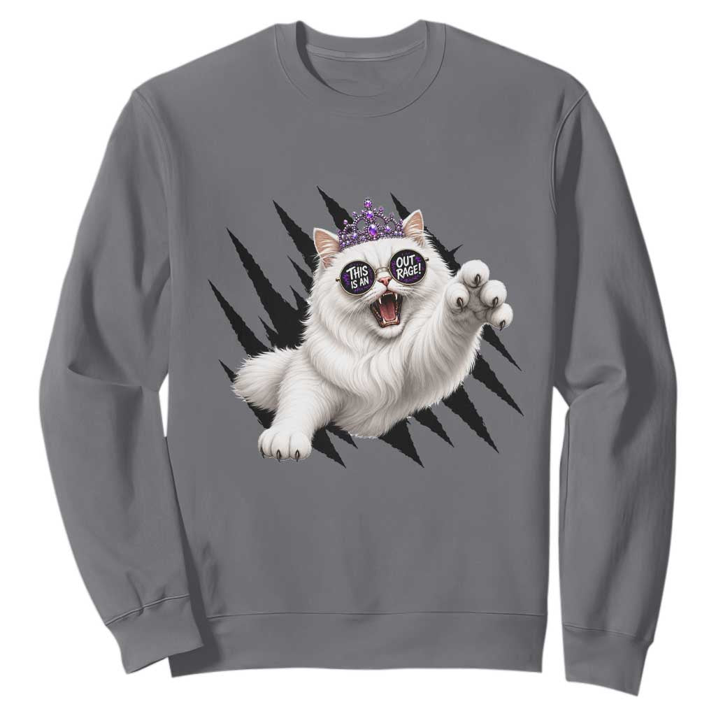 Funny Princess Cat With Featuring Scratch Effect Printed Sweatshirt This Is An Outrage TS12 Charcoal Print Your Wear