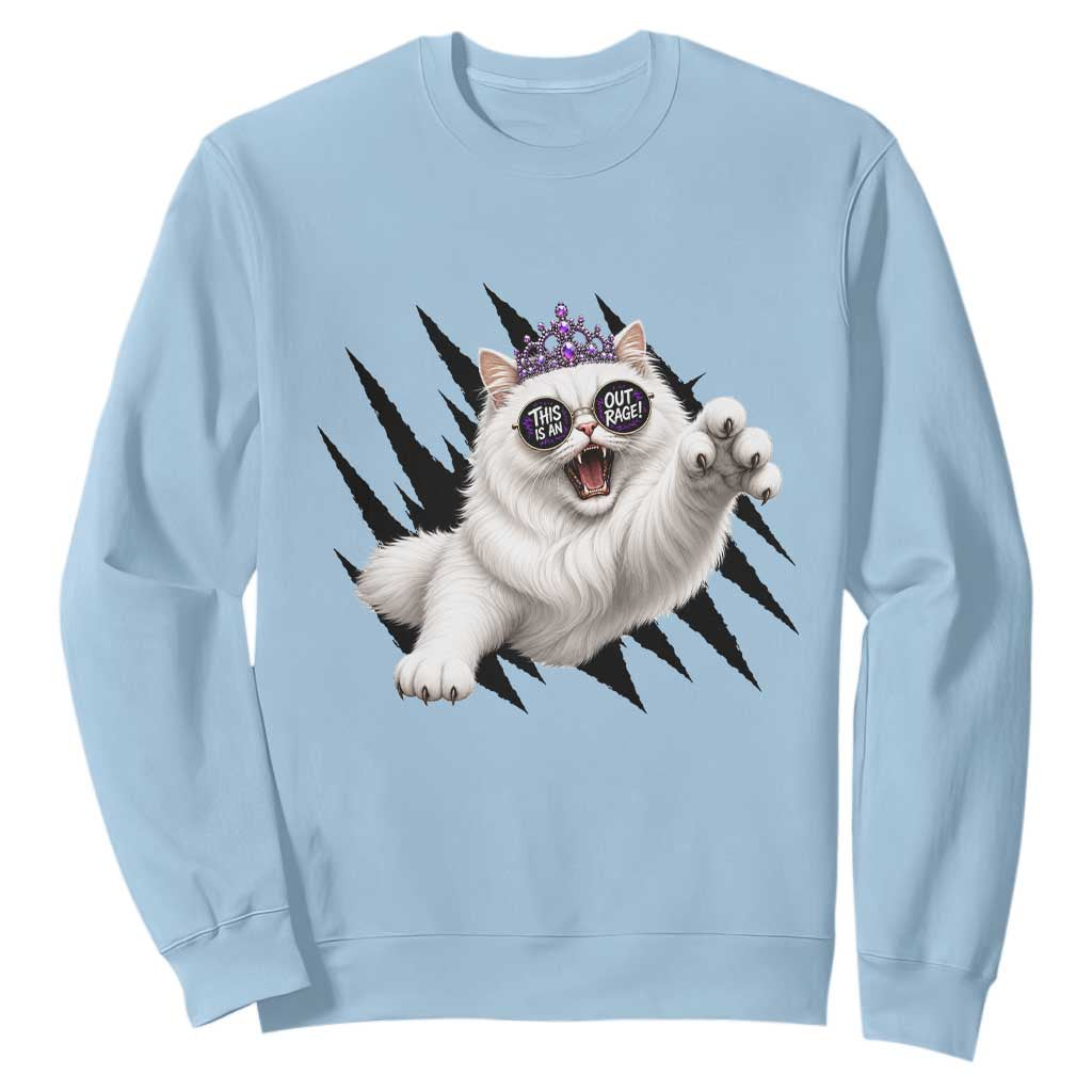 Funny Princess Cat With Featuring Scratch Effect Printed Sweatshirt This Is An Outrage TS12 Light Blue Print Your Wear