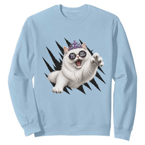 Funny Princess Cat With Featuring Scratch Effect Printed Sweatshirt This Is An Outrage TS12 Light Blue Print Your Wear