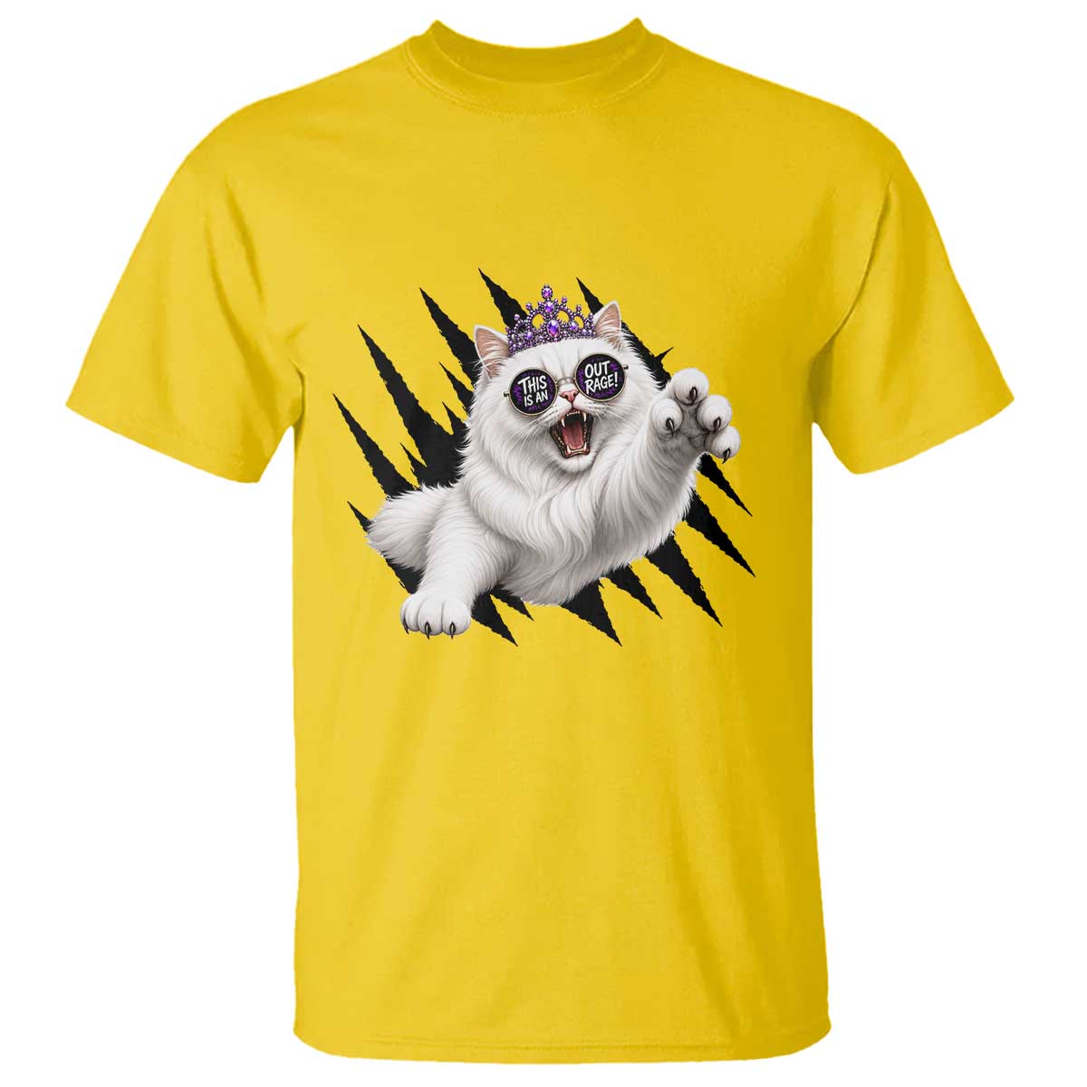 Funny Princess Cat With Featuring Scratch Effect Printed T Shirt This Is An Outrage TS12 Daisy Print Your Wear