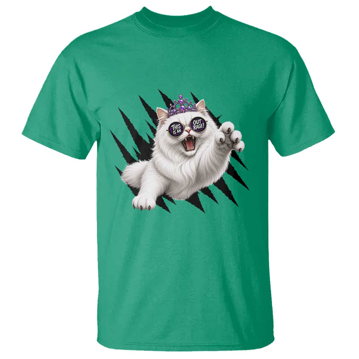 Funny Princess Cat With Featuring Scratch Effect Printed T Shirt This Is An Outrage TS12 Irish Green Print Your Wear