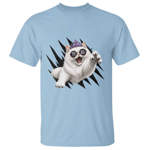 Funny Princess Cat With Featuring Scratch Effect Printed T Shirt This Is An Outrage TS12 Light Blue Print Your Wear