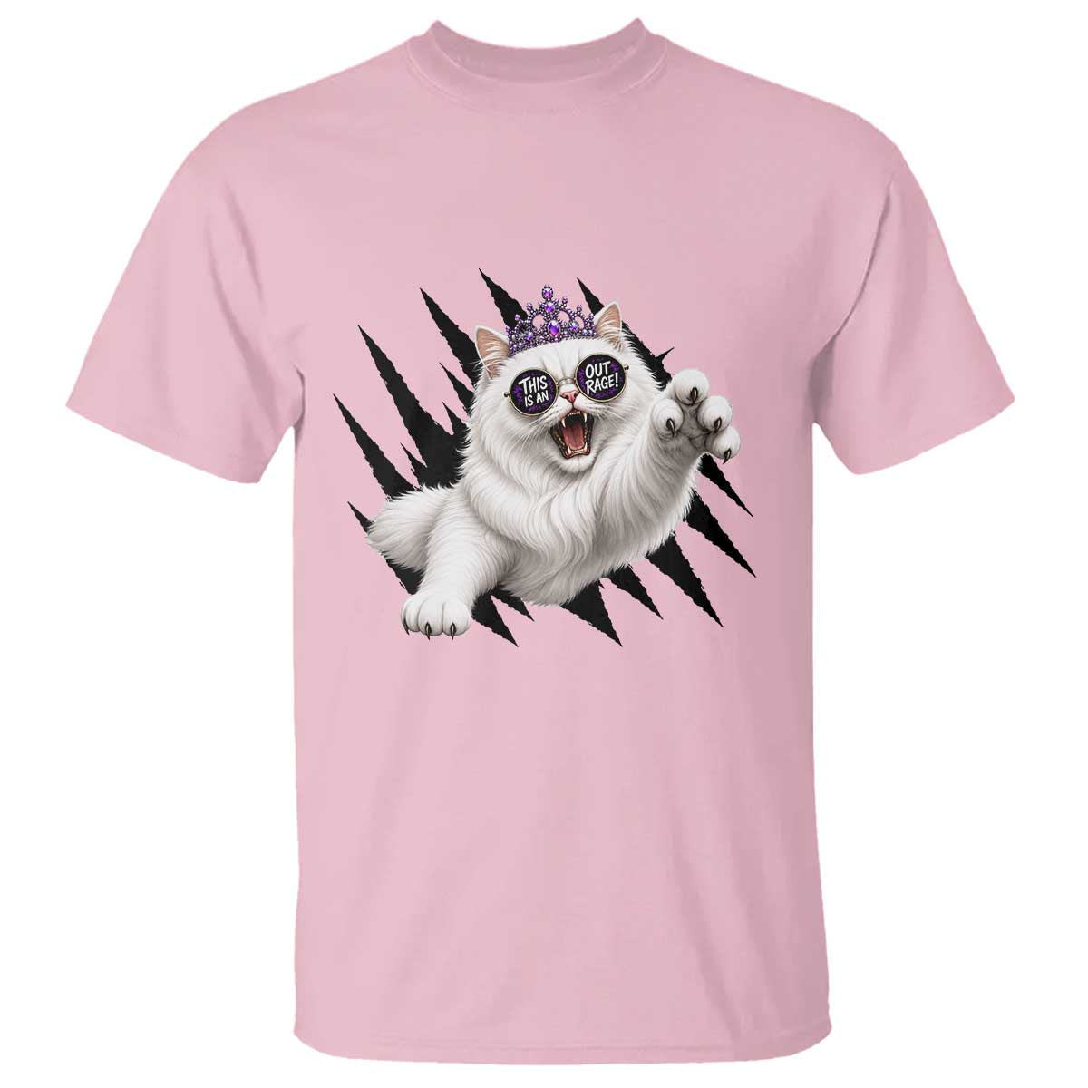 Funny Princess Cat With Featuring Scratch Effect Printed T Shirt This Is An Outrage TS12 Light Pink Print Your Wear